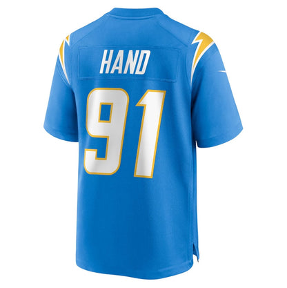 LA.Chargers #91 Da'Shawn Hand Powder Blue Team Game Stitched American Football Jerseys