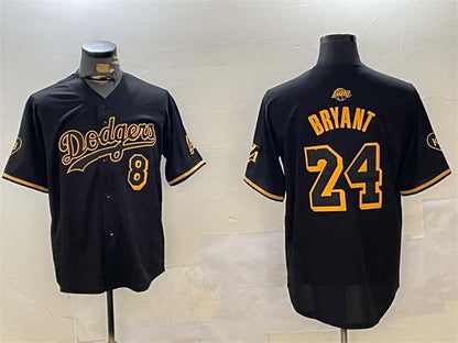 Los Angeles Dodgers Front #8 Back #24 Kobe Bryant Black Stitched Baseball Jersey