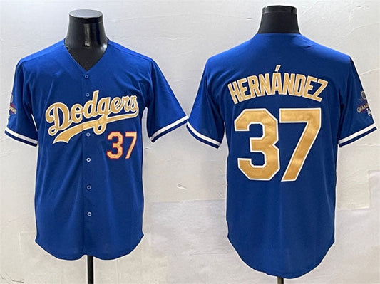 Los Angeles Dodgers #37 Teoscar Hern¨¢ndez Royal 2025 Gold Collection Limited Stitched Baseball Jersey