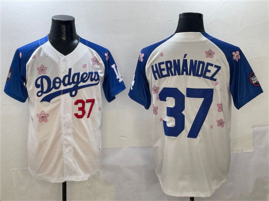 Los Angeles Dodgers #37 Teoscar Hernandez White Royal 2025 Tokyo Series Limited Stitched Baseball Jersey