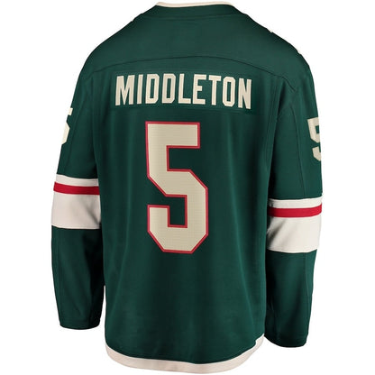 M.Wild #5 Jake Middleton Fanatics Home Breakaway Player Jersey - Green Stitched American Hockey Jerseys