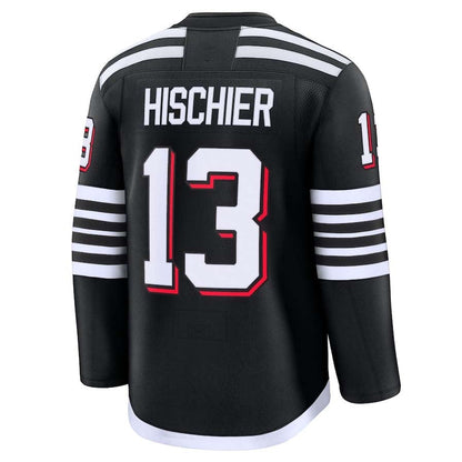 NJ.Devils #13 Nico Hischier Fanatics Alternate Premium Jersey - Black Stitched American Hockey Jerseys