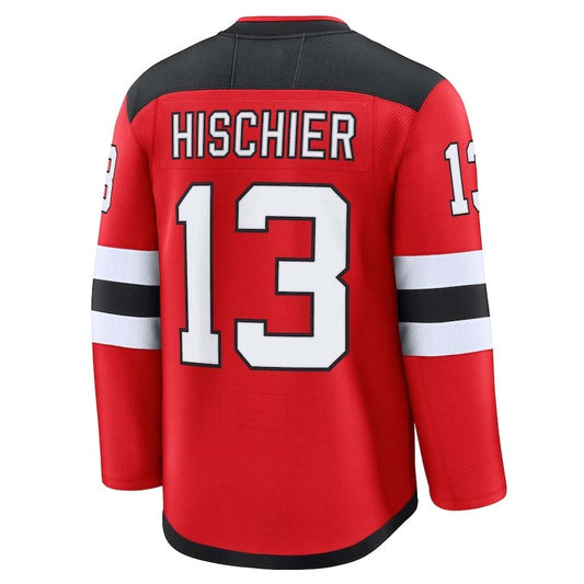 NJ.Devils #13 Nico Hischier Fanatics Home Premium Jersey - Red Stitched American Hockey Jerseys