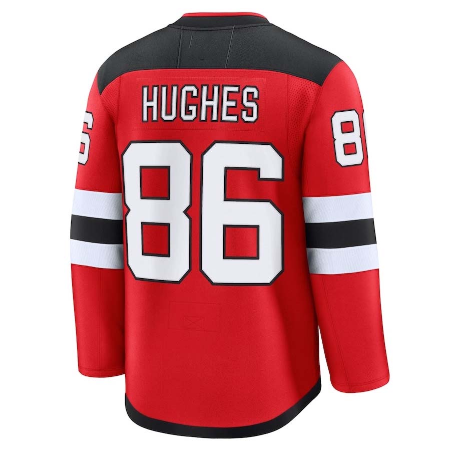 NJ.Devils #86 Jack Hughes Fanatics Home Premium Jersey - Red Stitched American Hockey Jerseys