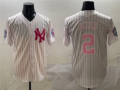New York Yankees #2 Derek Jeter Pink With Patch Limited Stitched Baseball Jersey