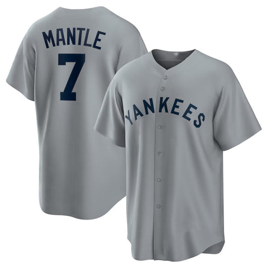 New York Yankees #7 Mickey Mantle Road Cooperstown Collection Player Jersey - Gray Stitched Baseball Jersey