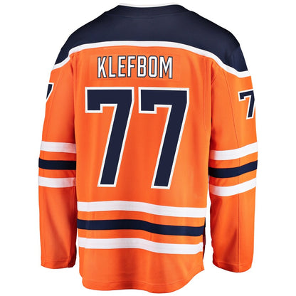 E.Oilers #77 Oscar Klefblom Fanatics Branded Breakaway Player Jersey  Orange Stitched American Hockey Jerseys