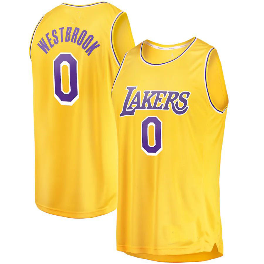 LA.Lakers #0 Russell Westbrook Fanatics Branded 2020-21 Fast Break Player Jersey Gold Icon Edition Stitched American Basketball Jersey