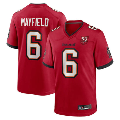 TB.Buccaneers #6 Baker Mayfield Player Red 50th Anniversary Game Football Jerseys