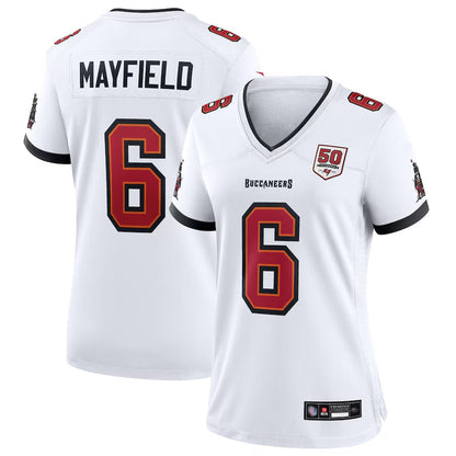 TB.Buccaneers #6 Baker Mayfield Player White 50th Anniversary Game Football Jerseys