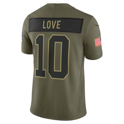 Green Bay Packers #10 Jordan Love Olive 2025 Salute to Service Limited Jersey